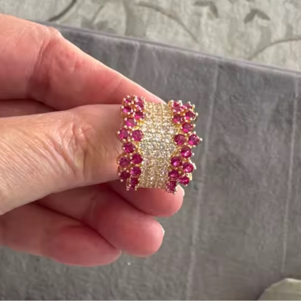 Opulent Ruby Diamond Wide Band Ring in Yellow Gold - Picture 8 of 12